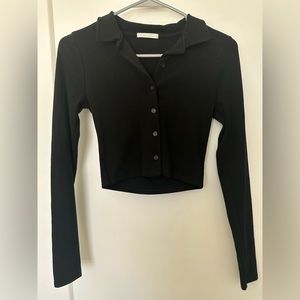 FULL TILT Button Front Womens Black Crop Polo Shirt size Small